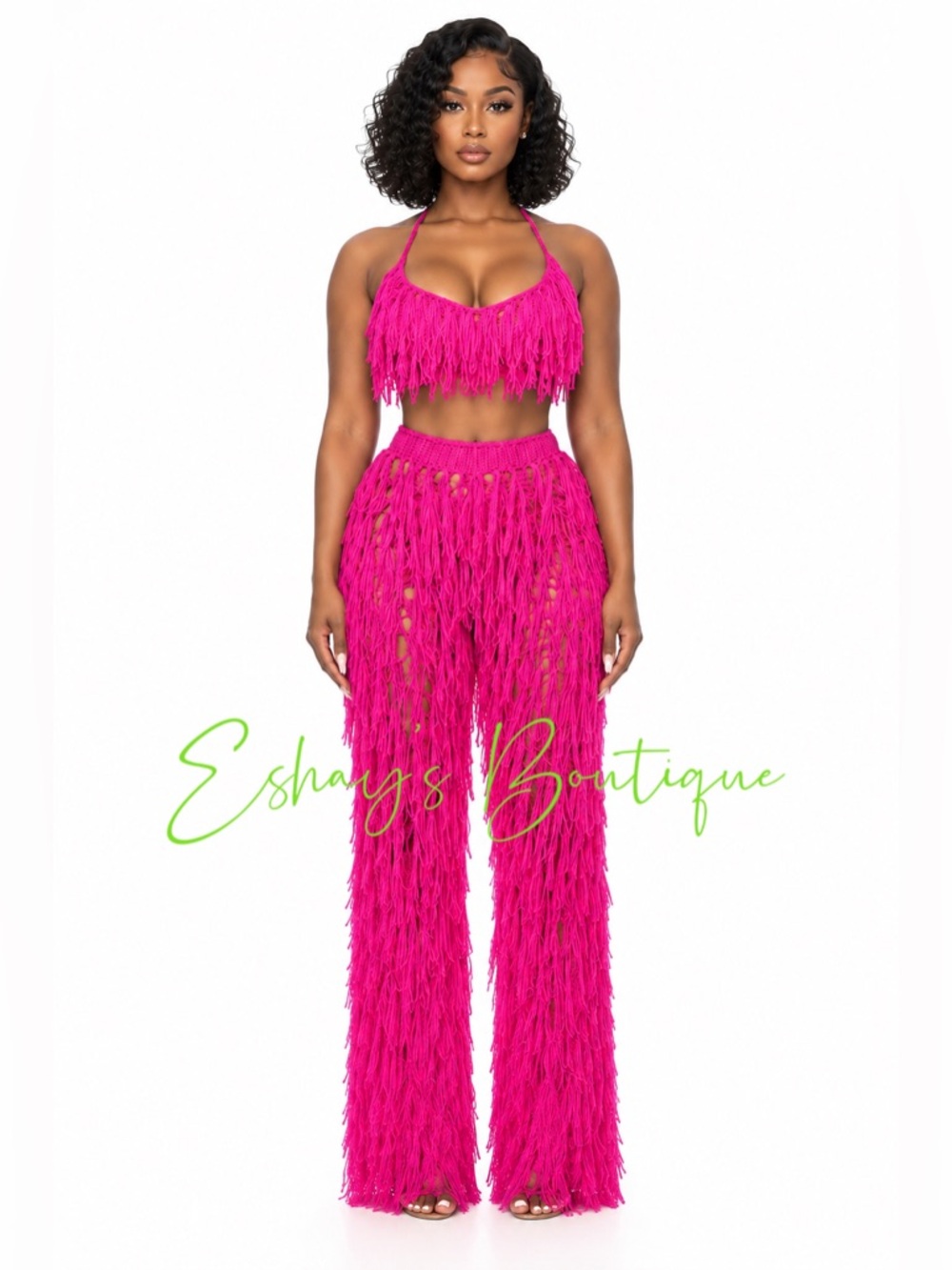 Fringe Pants Set- Hot Pink